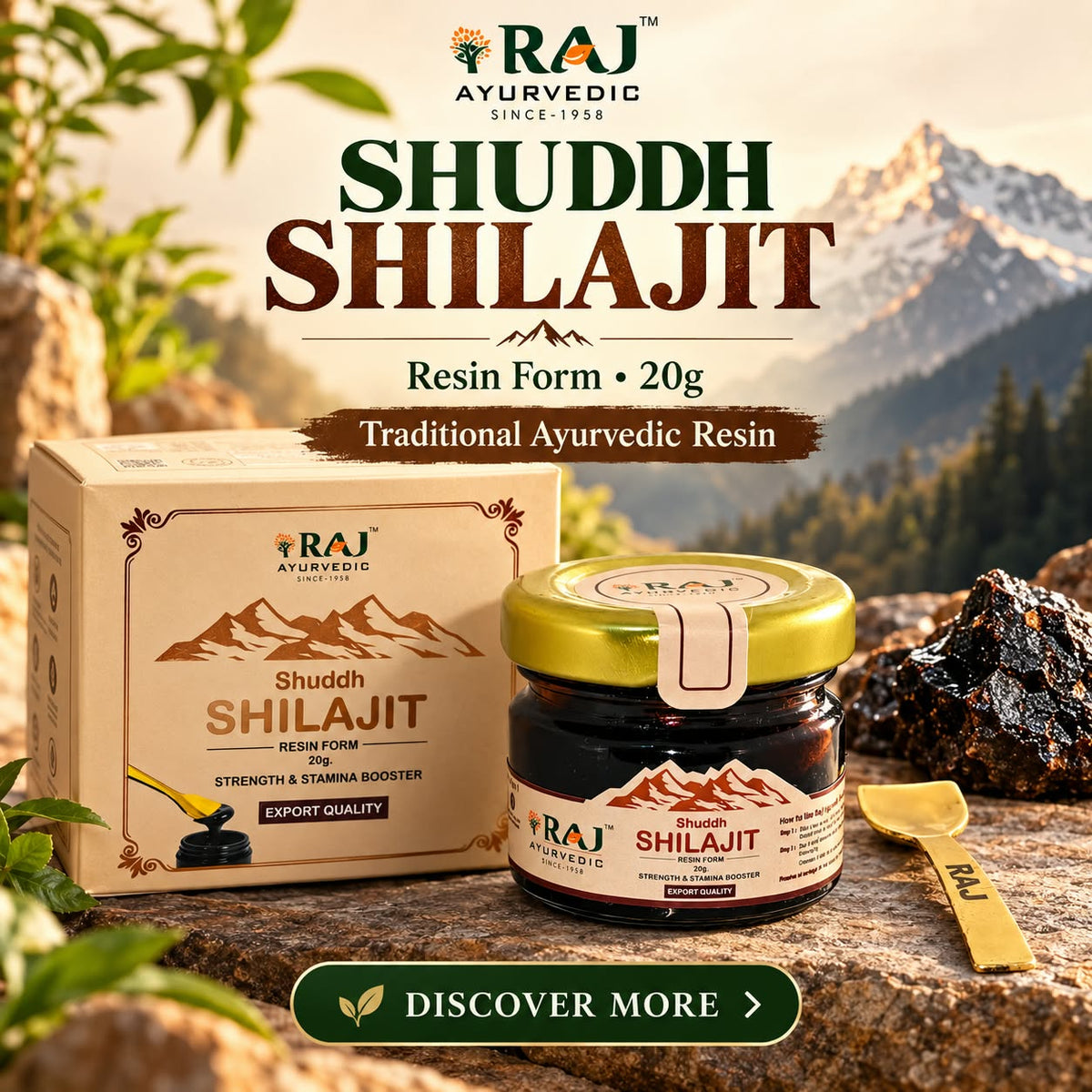 SHUDD SHILAJIT II RAJ AYURVEDA II 20 gm II SINSE 1965 II ORIGINAL SWARNA BHASHMA